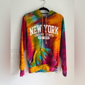 New York Tie Dye Sweatshirt Hoodie MV Sport Size Small Hippie